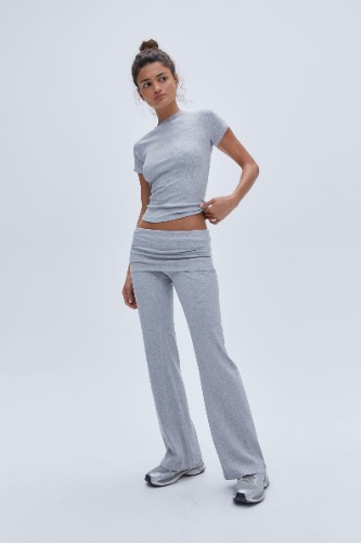 Rib Fold Over Pants - Grey Melange | S