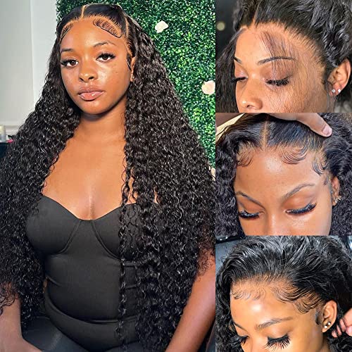 bangjazz 13x4 Deep Wave Lace Front Wigs Human Hair 180% Density Deep Wave Frontal Wigs Human Hair HD Lace 26 Inch Curly Wigs for Black Women Pre Plucked with Baby Hair Curly Lace Front Wig Human Hair - 26 Inch - Natural Color