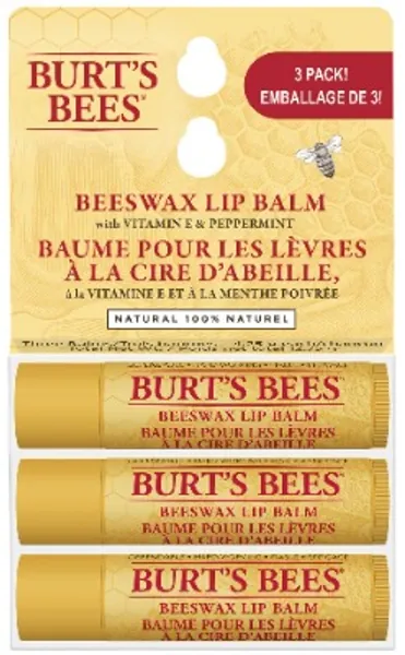 Burt's Bees 100% Natural Moisturizing Lip Balm, Original Beeswax with Vitamin E & Peppermint Oil, Valentine's Day Gift - 3 Tubes