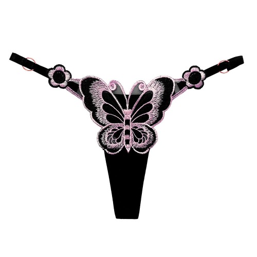 Sultry Butterfly Embroidered T-string Panty - Black / S