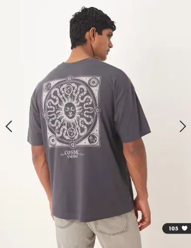 ASOS DESIGN – Oversize-T-Shirt in Anthrazit mit Himmelskörper-Print