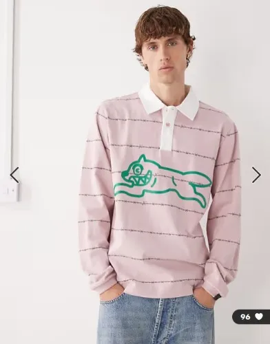 Icecream – Rugby-Polohemd in Hellrosa mit Running Dog- und Stacheldraht-Print