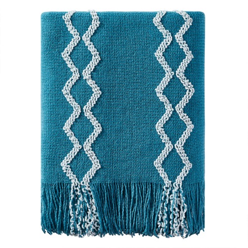 BOURINA Fluffy Chenille Knitted Fringe Throw Blanket Lightweight Soft Cozy for Bed Sofa Chair Throw Blankets, Teal 50" x 60"… - Teal 50"×60"