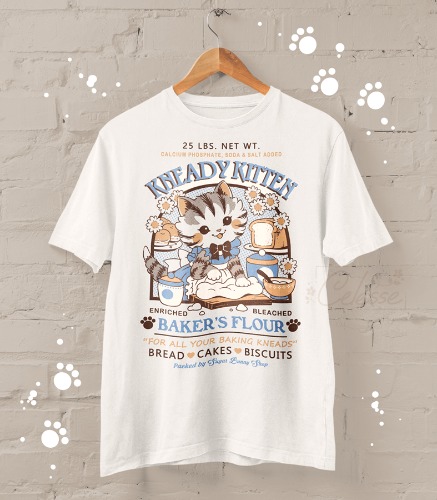 Kneady Kitten Baker's Flour Shirt | vintage white / medium