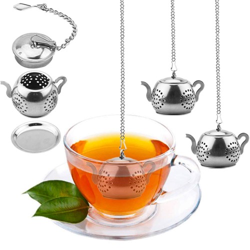 Cyimi Loose Leaf Tea Infuser, 4PCS Tea Strainer Stainless Steel Tea Ball with Chain and Drip Trays, Small Tea Filter Set for Mug (Teapot) - 