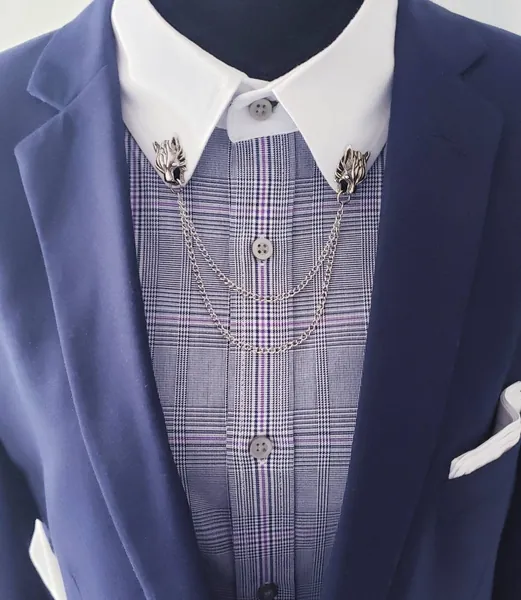 Collar Pins |  Collar Chain | Silver | Shirt Clip | Lapel Pin | Wolf |Accessories | Unisex |  Men Women