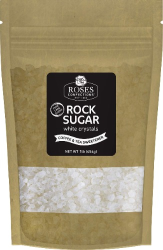 Roses Brands: Rock Sugar Crystals - 16 oz Bag - Natural Cane Sugar - Slow Crystalized - Resealable Bag - Fast Dissolving - Kosher, Non-GMO - No Gluten or Allergens - Perfect for Coffee, Tea or Baking - 