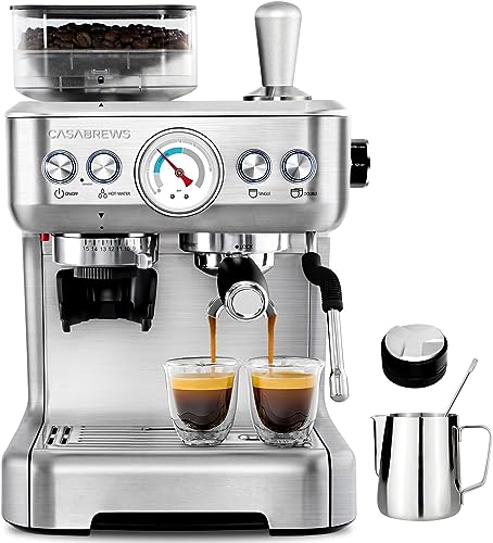 CASABREWS Espresso Maker with Grinder, Professional Latte Machine with Milk Frother Steam Wand, Barista Espresso Coffee Machine with Removable Water Tank for Cappuccinos or Lattes, Gift for Mom Dad