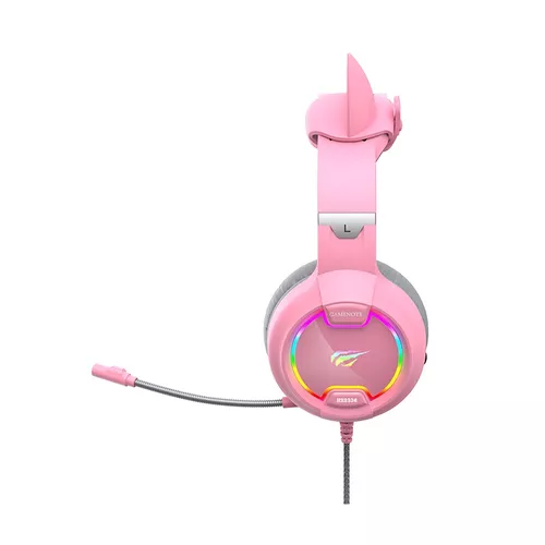 Headset Gamer Havit H2233d  P2 Rgb (usb) 50mm Pink Cat Rosa