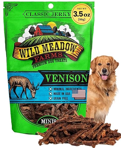 Wild Meadow Farms - Classic Venison Minis, Soft Jerky Training Treats for Dogs, Grain-Free, All-Natural & Perfectly Sized for Training, High-Value Rewards in a Convenient 3.5 Ounce Pouch - Venison