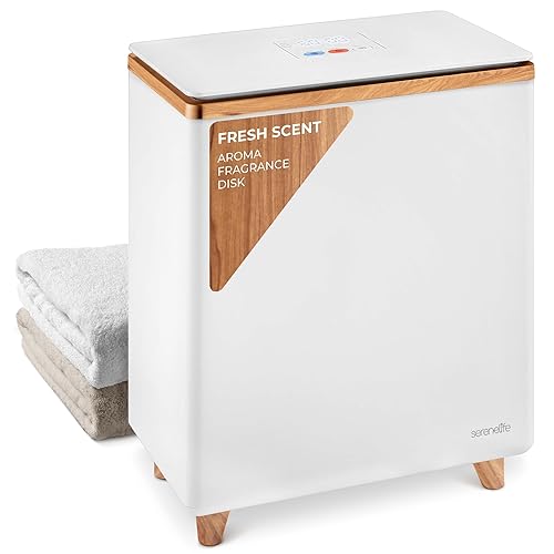 SereneLife Luxury Towel Warmer, with Customized Fragrance for Spa and Bathroom, Luxury Towel Heater Gifts for Him & Her, Auto Shut off, Fits 2 large Towels, Blankets, Bathrobes, PJ's (Natural Wood) - Natural Wood