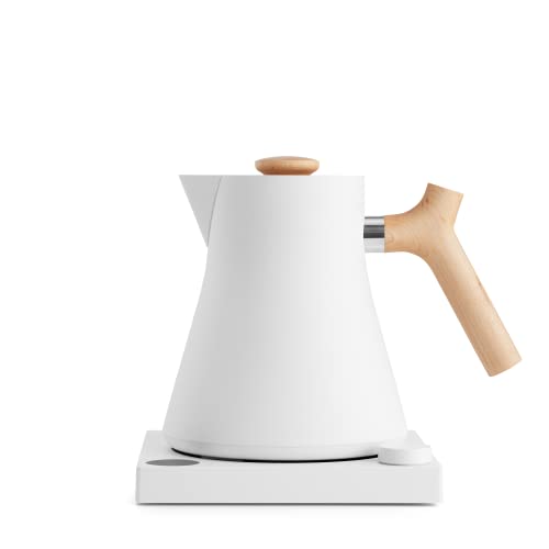 Fellow Corvo EKG Electric Tea Kettle-Electric Pour Over Coffee and Tea Pot-Quick Heating Electric Kettles-Temperature Control & Built-In Brew Timer-Matte White with Maple Handle-0.9 Liter - Matte White with Maple Handle + Lid Pull - Corvo EKG
