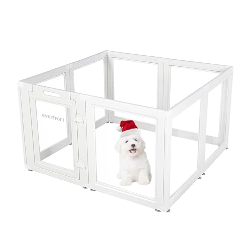 Everfront Clear Acrylic Plastic Dog Playpen Indoor,for Puppy Cat Rabbit Ferret Transparent Pet Pen,Easy Assemble Whelping Crate Kennel Cage Enclosure,Preferable for Small Dogs (23.6“ Height, 8PCS) - 8PCS - 23.6“ Height