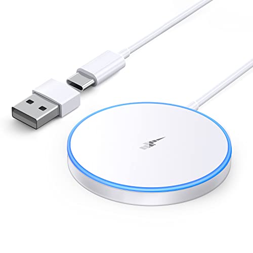 Magnetic Wireless Charger 15w Apple Mag-Safe Charger for iPhone 16 Pro Max/16 Pro/16/16 Plus/15/14/13/12 Series AirPods 3/2/Pro/Pro 2 LED Magnet Charging Pad Mag Safe Charger with Dual Charging Ports - White Magnetic Charger
