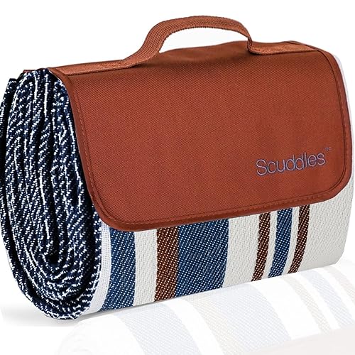 scuddles Extra Large Picnic Blankets Dual Layers Beach Blanket 60 X 60 Water-Resistant Outdoor Picnic Mat Spring Summer Blue and White Striped - 60 X 60 - Blue