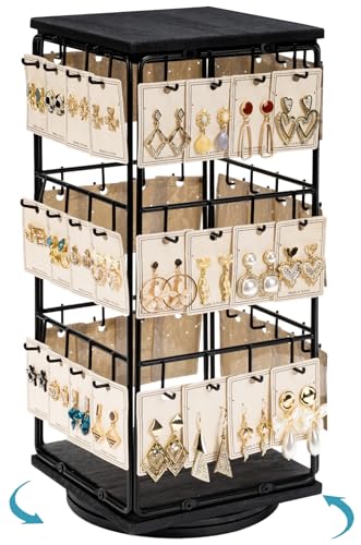 Yoimori 360 Rotating Earring Display Stands for Selling, Earring Rack Display Holder Stand, Jewelry Display for Vendors Selling Earring Cards, Necklaces, Bracelets, Hair Accessories (48 Hooks) - Black - 1Pcs-Rotating Size