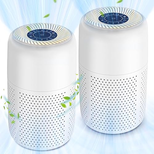 2 Pack Vhoiu Air Purifiers for Home Bedroom up to 600ft², Quiet Air Purifier With Night Light, Whole House Has Fresh Air, H13 True HEPA Air Purifier For Office, Dorm, Apartment, Kitchen (KJ50 White) - 2Pack Purifiers-White