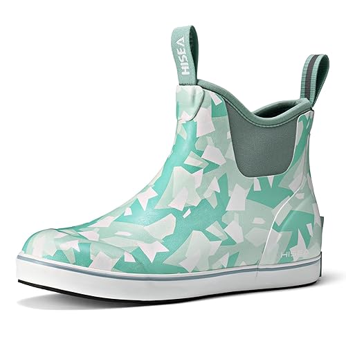 HISEA Women's Ankle Rain Boots, Rubber Fishing Deck Boots, Garden Boots for Women Waterproof - 10 - Blue Camo