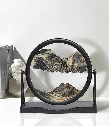 BringLED Dynamic 3D Moving Sand Art with Easy-Flip Stand - Liquid Motion Sandscapes - Quicksand (Flow Sand) Painting - Relaxing Desktop Decor for Home and Office (8" - Black Sand) - 8" - Black Sand