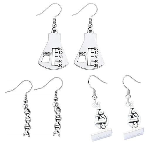 Unique Microscope Earrings DNA Science Scientist Gifts Biology Lab Chemistry Teacher Gift Science Neird Jewelry Gifts Dangle 3 Pairs