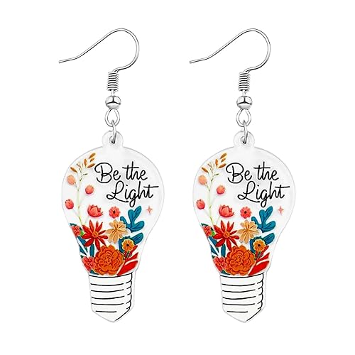 Teacher Earrings for Women Acrylic Apple Pencil Book Coffee Drop Dangle Earrings Acrylic Bulb Shape Earrings for Teachers Students First Day of School Appreciation Jewelry Back to School Teacher Gifts - Bulb