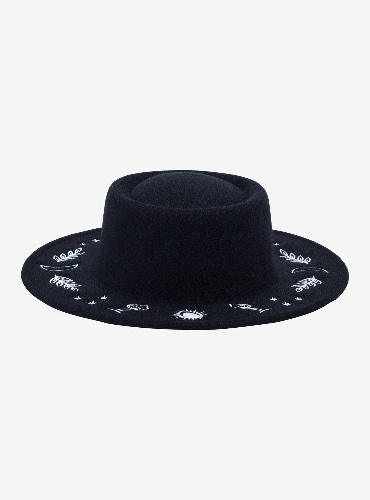 Black Cottagecore Symbols Brimmed Hat