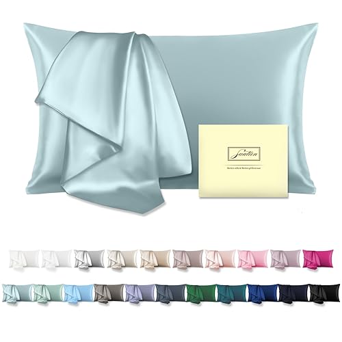 Mulberry Silk Pillowcase for Hair and Skin Standard Size 20"X 26" with Hidden Zipper Soft Breathable Smooth Cooling Pillow Covers for Sleeping(Haze Blue,1Pcs) - Haze Blue - Standard（20"X 26"）