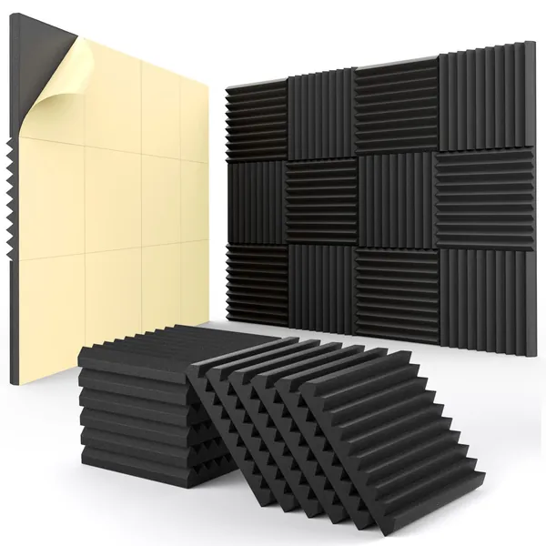 12 pack Acoustic Panels With Self-Adhesive, 1" X 12" X 12" Quick-Recovery Sound Proof Foam Panels, Acoustic Foam Wedges High Density, Soundproof Wall Panels for Home Studio,Carbon Black