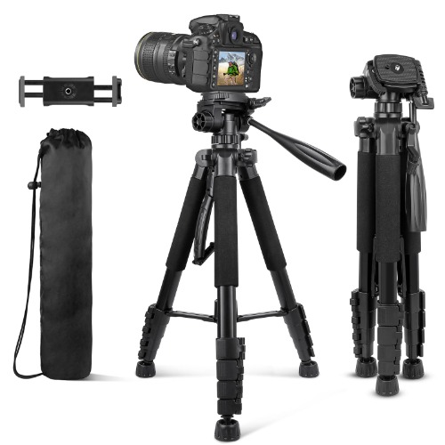 Aureday 74’’ Camera Tripod with Travel Bag,Cell Phone Tripod with Wireless Remote and Phone Holder, Compatible with DSLR Cameras,Cell Phones,Projector,Webcam,Spotting Scopes