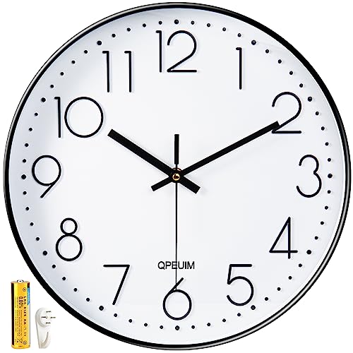 QPEUIM Wall Clock 12 Inch Wall Clocks Non-Ticking Battery Operated with Stereoscopic Dial Ultra-Quiet Movement Quartz for Office Classroom School Home Living Room Bedroom Kitchen - 12 Inches