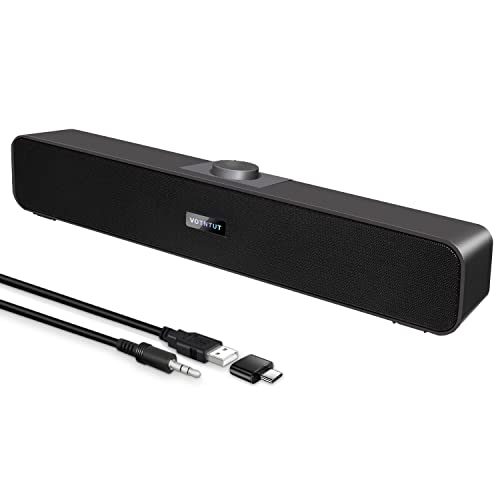 VOTNTUT Computer Speakers, Wired USB Mini Sound Bar Speaker for PC Tablets Laptop MP3 Mac Air/Pro (USB-C to USB Adapter Included) (Black) - Black