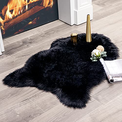 MIULEE Fluffy Rug Soft Shaggy Faux Fur Area Rug Luxury Plush Sheepskin Carpet for Halloween Bedroom Living Room Sofa Chair 2 x 3 Feet, Black - 2 x 3 ft Sheepskin - Black
