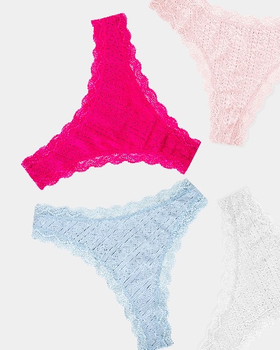 Thong Four Pack - Raspberry Pointelle Knit | L
