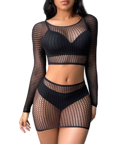 Buitifo Womens Lingerie Fishnet Babydoll Bodysuit Mini Dress Set One Size