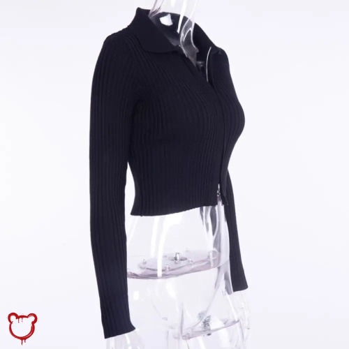 "Black Alt Grunge Ribbed Zip Top" - One Size / Black