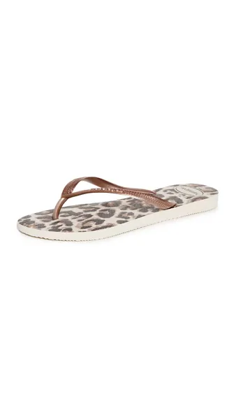 Havaianas Women's Slim Animals Flip Flop Sandal - 7-8 Beige/Rose Gold/Dark Brown