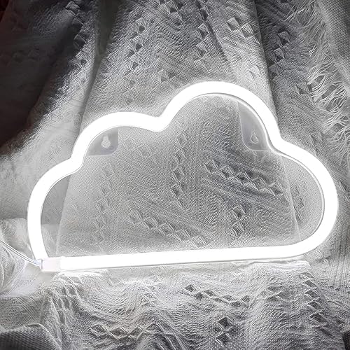 Cloud Neon Signs, LED Cloud Neon Light for Wall Decor, Battery or USB Powered Cloud Sign Shaped Decoration Wall Lights for Bedroom Aesthetic Teen Girl Kid Room Christmas Birthday Wedding Party White - White