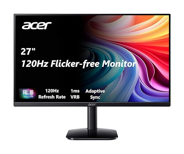 acer KB272 G0bi 27" IPS Full HD (1920 x 1080) Zero-Frame Gaming Office Monitor | Adaptive-Sync Support (FreeSync Compatible) | Up to 120Hz Refresh | 1ms (VRB) | sRGB 99% | Tilt | HDMI & VGA Ports - 27-inch 120Hz