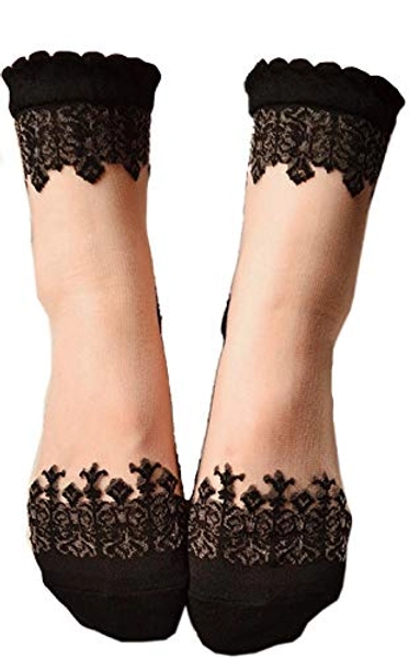 Lovful 3 Pairs Women's Ultrathin Transparent Lace Elastic Short Socks