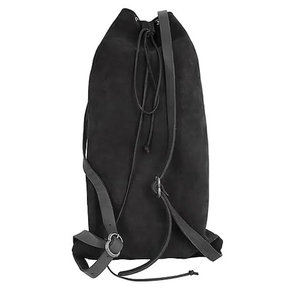 Medieval Backpack Drawstring Leather Bag for SCA LARP Reenactment Ren Fair (Black)