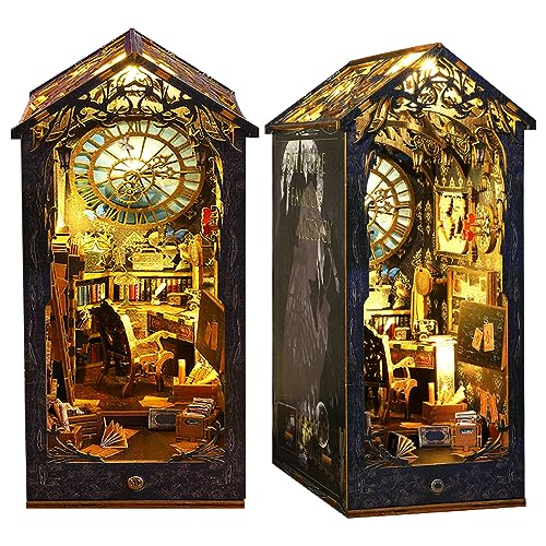 DIY Book Nook Kit – Maison de poupée Miniature en Bois avec Meubles et lumière LED, Puzzle 3D en Bois, Serre-Livres d'art, Kit de Construction pour Les Personnes de Plus de 14 Ans(Detective Agency) - Cabinet de détectives