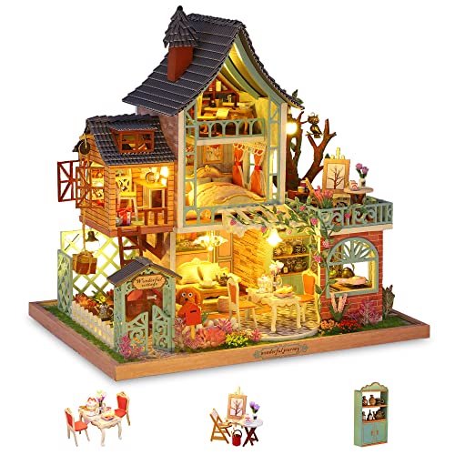 Cuteefun Maquette Maison Miniature pour Adulte à Construire, DIY Maison de Poupée Miniature Bois en Kit avec Meubles Musique Outils, Cadeau de Bricolage Artisanal (Joyeuse Station Balnéaire Jungle) - Joyeuse Aire de la Jungle