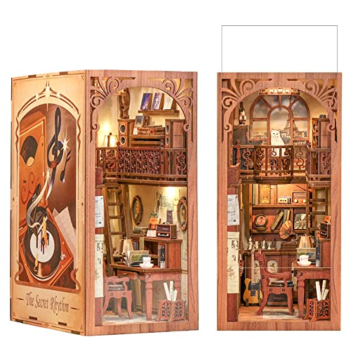 CUTEBEE DIY Book Nook Kit avec Housse de Protection Kit de Maison de poupées Miniatures avec lumière LED,Puzzle 3D en Bois,Kits de modèles pour Adultes à Construire(The Secret Rhythm) - H The Secret Rhythm