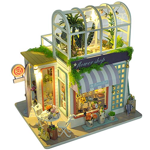 CUTEBEE Miniature avec des Meubles de Maison de poupée, kit DIY Dollhouse en Bois Ainsi Que et Le Mouvement de la Musique, 1:24 Salle créative pour l'idée Cadeau Saint Valentin - Flower Shop