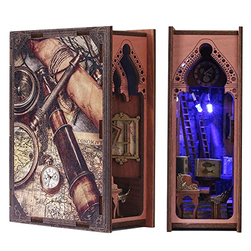 CUTEBEE Book Nook Modèle Kit de Bricolage Maison de poupée en Bois Booknook Étagère à Livres Insert Decor Alley, Puzzle en Bois 3D Bookends Modèle Construire Un kit de créativité avec lumière LED - I Sailing Adventures