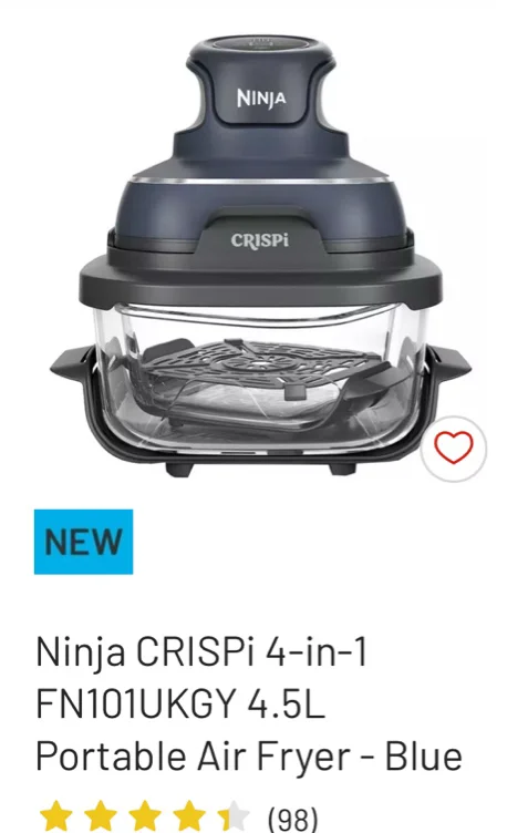 Buy Ninja CRISPi 4-in-1 FN101UKGY 4.5L Portable Air Fryer - Blue | Air fryers and fryers | Argos