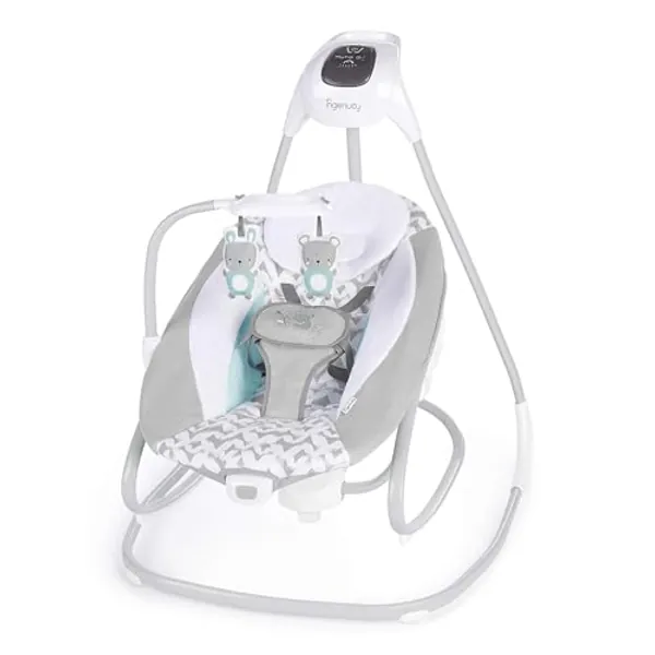 Ingenuity 2-in-1 SimpleComfort Lightweight Compact 6-Speed Multi-Direction Baby Swing & Rocker, Vibrations & Nature Sounds, 0-9 Months 6-20 lbs (Raylan)
