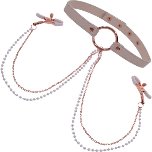 Sex & Mischief Peaches 'n CreaMe Collar With Nipple Clamps By Sportsheets - Rose Gold & Peach | Default Title