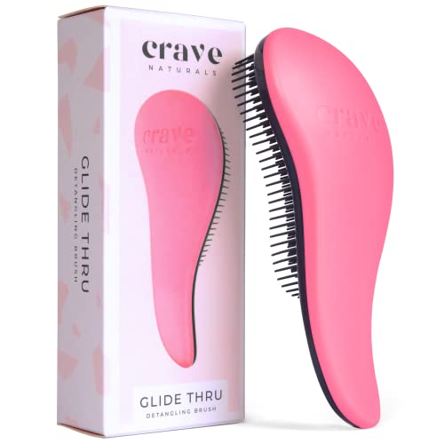 Crave Naturals Glide Thru Detangling Brush for Adults & Kids Hair - Detangler Comb & Hair Brush for Natural, Curly, Straight, Wet or Dry Hair (PINK) - 1 pack - Pink