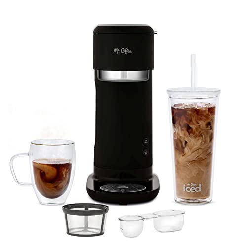 Mr. Coffee Iced and Hot Coffee Maker, Single Serve Machine with 22-Ounce Tumbler and Reusable Coffee Filer, Black - Black